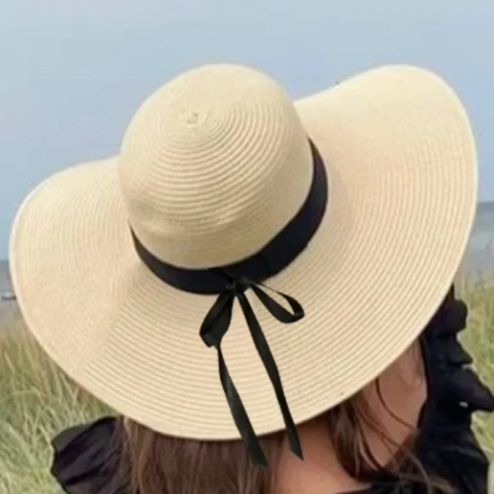 WIDE BRIM SUN HAT IN PINK, KHAKI OR NATURAL WITH‎ A BLACK RIBBON-NEW
